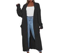 Womens Long Cardigan Sweater Open Front Long Sleeve Chunky Cable Knit Duster Outerwear Maxi Jacket Coats (Color : Black, Size : S)
