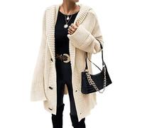 Women's Long Cardigan with Hood,Beige Long Sleeve Chunky Knitted Cardigans Hooded Open Front Sweater Coat Fall Winter Warm Jacket Knitting Jumpers Cape Top Daily Wear