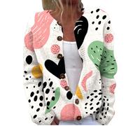 Women's Long Cardigan Womens Cardigan Jacket Women's Cute Pattern Printed Open Woolen Sweater Cardigans Love Heart Knitted Sweater Tops Trendy Plus Size Ladies Cardigans Knitted for Women UK White