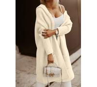 Women's Long Cardigans Cable Knitted Open Front Oversized Hooded Outerwear Sweater Coat (apricot, M)