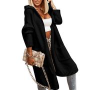 Women's Long Cardigans Cable Knitted Open Front Oversized Hooded Outerwear Sweater Coat (Black, XL)