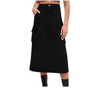 Womens Long Cargo Skirt Ladies High Waisted A Line Jean Skirts Elegant Casual Denim Midi Skirts Work Office Classic Fit Cowgirl Skirt with Multi Pockets
