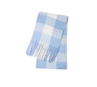 Women's Long Checked Scarf with Fringes - Soft and Cuddly Winter Scarf in Block Check Pattern | Oversized Scarf as a Fashion Accessory, style_t01 blue, One Size