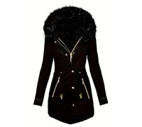 Women's Long Coats Ladies Quilted Jacket Zip up Fleece Lined Coat Thicken Padded Puffer Parka Longline Hoodies Padded with Faux Fur Removable Hood for Outdoor Sport Waterproof Ladies Coat