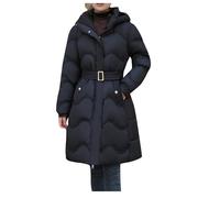 Womens Long Coats UK Clearance Belted Quilted Padded Jacket Plus Size Mid Length Overcoat Ladies Winter Coats Plian Parka Coat Oversized Puffer Coat Women Down Jacket Maxi Winter Warm Coat Outerwear