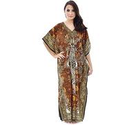 Womens Long Cool Kaftans Printed Dress With Waist Tie (One Size, Orange 2)