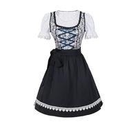 Women's Long Costume Dress, Dirndl, Women's Dark Blue Dirndl Dress, Includes Lace Apron, 2-Piece Elegant Traditional Dress, Modern Dirndl Dresses, Refined Bavarian Outfit for Oktoberfest Outfit
