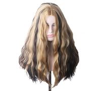 Women's long curly hair brown gradient colorful middle parted big wave head set small curls