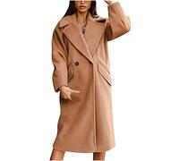 Womens Long Duffle Coats Jackets Women Solid Lapel Woolen Button Up Pocket Long Sleeve Breasted Trench Coat Ladies Casual Button Overcoats Trench Coats Outerwear