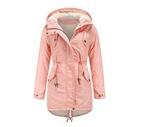 Women's Long Elegant Hooded Coat with Drawstring Winter Jacket Women's Outdoor Windproof Waterproof Functional Jacket with Hood Women's Raincoat Thick Coat Zip Coat, pink, L