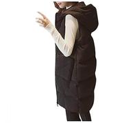 Women's Long Elegant Hooded Vest Black Transition Vests Warm Winter Vest Lightweight Thin Quilted Vest with Hood Buffer Vest Large Sizes Outdoor Vests Autumn Winter Sleeveless Jacket