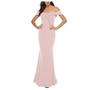 Women's Long Elegant Off Shoulder Dress Ruffle Flutter Slit Wedding Guest Evening Cocktail Party Dresses