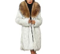Womens Long Faux Fur Coat Winter Thicken Long Jacket Artificial Luxury Fur Overcoat Windproof Jackets Faux Fur Trim Trench Collar Warm Woolen Overcoats Fluffy Fuzzy Outerwear Ladies Shaggy Cardigan