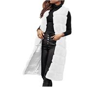 Women's Long Faux Fur Gilets Sleeveless Long Jackets Shaggy Warm Outdoor Windproof Coat Winter Warm Vest Outerwear Fluffy Coats Overcoat Longline Faux Fur Jacket Solid Color Open Front Cardigan Top