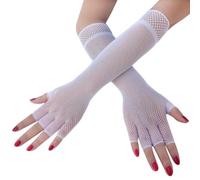 Women's Long Fishnet Gloves, 1 Pair Pierced Nylon Half Finger Mesh Gloves Funky Retro Elegant Stretchy Opera Evening Party 1920s Glove for 80s Party Dance Disco Cosplay Costume Parties Supplies