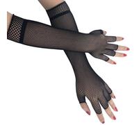Women's Long Fishnet Gloves, 1 Pair Pierced Nylon Half Finger Mesh Gloves Funky Retro Elegant Stretchy Opera Evening Party 1920s Glove for 80s Party Dance Disco Cosplay Costume Parties Supplies