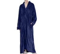 Women's Long Fleece Dressing Gown Soft Flannel Hooded Bathrobe, Zip Up Luxury Full Length Loungewear, Warm Sleepwear Nightwear (Navy, L)