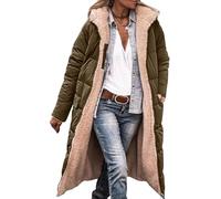 Women's Long Fleece Jacket - Reversible Oversized Hooded Cotton Coat Warm Long Sleeve Thickened Outerwear Padded Zip-Up Parka Jacket Winter Casual Overcoat Cozy Outdoor Wear (Large,Army Green)