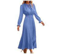 Women's Long Flowy Long Sleeve Dress - Sexy Pleated Loose Fit Polka Dot Solid Color Chic And Elegant Casual Comfortable Everyday Temperament Streetwear Swing Dress, Bright blue, XL