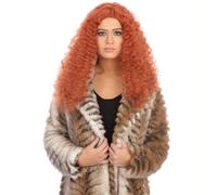 Women's Long Frizzy Auburn Ginger Wavy Wig Magenta 1990's Fancy Dress