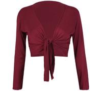Womens Long Full Sleeves Ladies Stretch Bolero Cropped Cardigan Front Tie Knot Shrug Top Burgundy 12-14