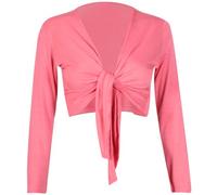 Womens Long Full Sleeves Ladies Stretch Bolero Cropped Cardigan Front Tie Knot Shrug Top Coral 8-10
