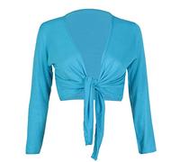 Womens Long Full Sleeves Ladies Stretch Bolero Cropped Cardigan Front Tie Knot Shrug Top Crop Bolero Shrug Size UK 8-26 (Turquoise UK 24-26)