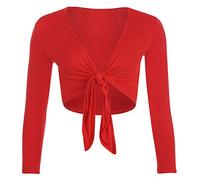 Womens Long Full Sleeves Ladies Stretch Bolero Cropped Cardigan Front Tie Knot Shrug Top Crop Bolero Shrug Size UK 8-26 (Red UK 24-26)
