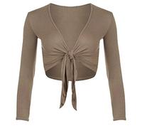 Womens Long Full Sleeves Ladies Stretch Bolero Cropped Cardigan Front Tie Knot Shrug Top Crop Bolero Shrug Size UK 8-26 (Mocha UK 20-22)