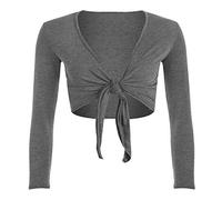 Womens Long Full Sleeves Ladies Stretch Bolero Cropped Cardigan Front Tie Knot Shrug Top Crop Bolero Shrug Size UK 8-26 (Dark Grey UK 20-22)
