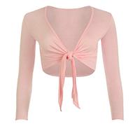 Womens Long Full Sleeves Ladies Stretch Bolero Cropped Cardigan Front Tie Knot Shrug Top Crop Bolero Shrug Size UK 8-26 (Light Pink UK 12-14)