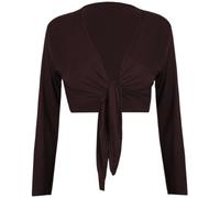 Womens Long Full Sleeves Ladies Stretch Bolero Cropped Cardigan Front Tie Knot Shrug Top Dark Brown 8-10