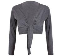 Womens Long Full Sleeves Ladies Stretch Bolero Cropped Cardigan Front Tie Knot Shrug Top Dark Grey 12-14