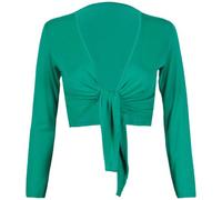 Womens Long Full Sleeves Ladies Stretch Bolero Cropped Cardigan Front Tie Knot Shrug Top Jade Green 12-14