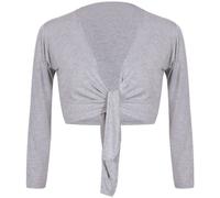 Womens Long Full Sleeves Ladies Stretch Bolero Cropped Cardigan Front Tie Knot Shrug Top Light Grey 12-14
