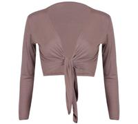 Womens Long Full Sleeves Ladies Stretch Bolero Cropped Cardigan Front Tie Knot Shrug Top Mocha 8-10