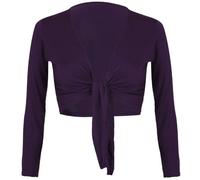 Womens Long Full Sleeves Ladies Stretch Bolero Cropped Cardigan Front Tie Knot Shrug Top Purple 12-14