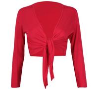 Womens Long Full Sleeves Ladies Stretch Bolero Cropped Cardigan Front Tie Knot Shrug Top Red 8-10