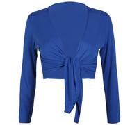 Womens Long Full Sleeves Ladies Stretch Bolero Cropped Cardigan Front Tie Knot Shrug Top Royal Blue 12-14
