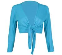 Womens Long Full Sleeves Ladies Stretch Bolero Cropped Cardigan Front Tie Knot Shrug Top Turquoise 8-10