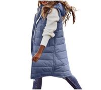 Women'S Long Gilets Plus Size Quilted Hooded Gilet Sleeveless Down Jacket Puffer Coat Plain Body Warmer Vest Winter Waistcoat SIGOYI, Ac-Blue, L
