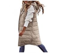 Women'S Long Gilets Plus Size Quilted Hooded Gilet Sleeveless Down Jacket Puffer Coat Plain Body Warmer Vest Winter Waistcoat SIGOYI, A-Beige, M (Women Gilets-2021)