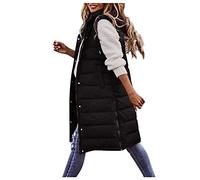 Women'S Long Gilets Plus Size Quilted Hooded Gilet Sleeveless Down Jacket Puffer Coat Plain Body Warmer Vest Winter Waistcoat SIGOYI, A-Black, XXL