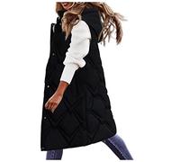 Women'S Long Gilets Plus Size Quilted Hooded Gilet Sleeveless Down Jacket Puffer Coat Plain Body Warmer Vest Winter Waistcoat SIGOYI, H-Black