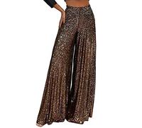 Women's Long Glitter Trousers, Evening Trousers, Glitter, Sequins, Wide Leg Trousers, Casual, Elastic, High Waist, Business Sequin Trousers for Work, Office, Streetwear, Casual Trousers, Long Cocktail