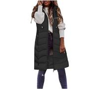 Women's Long Hooded Gilets Puffer Vest Sleveless Hoodies Full Zipper Down Coats Thickened Warm Windbreakers with Pockets Walking Gilet Warm Overcoat Heated Puffer Gilet Outerwear Vest Parka Outwear