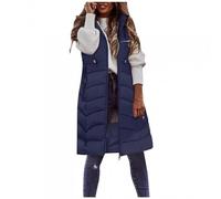 Women's Long Hooded Gilets Puffer Vest Sleveless Hoodies Full Zipper Down Coats Thickened Warm Windbreakers with Pockets Walking Gilet Warm Overcoat Heated Puffer Gilet Outerwear Vest Parka Outwear