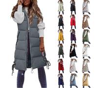 Women's Long Hooded Gilets Sleeveless Zipper Padded Quilted Jacket Winter Warm Solid Color Vest Coats Outdoor Windproof Parka Outwear Plus Size Waistcoats Jackets Coat (Grey-c,4XL)