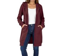 Womens Long Hoodies Zip Up Longline Hoodie Fleece Ladies Sweatshirt Jacket Windproof Coat Drawstring Casual Loose Hoody with Pockets Lightweight Open Front Cardigan Pullover Outerwear Uk S M L XL 2XL