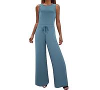 Women's Long Jumpsuit Elegant Summer Sleeveless V-Neck Jumpsuit Trouser Suit Romper Wide Leg Playsuit with Belt Plain Casual Dungarees Stretch Trouser Suit Lightweight High Waist Wide Leg Summer